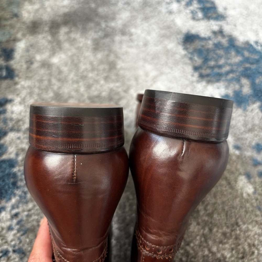 Vintage Ralph Lauren collection Sz 8.5 Granny Lace Up tan calfskin Ankle Booties - Picture 4 of 8
